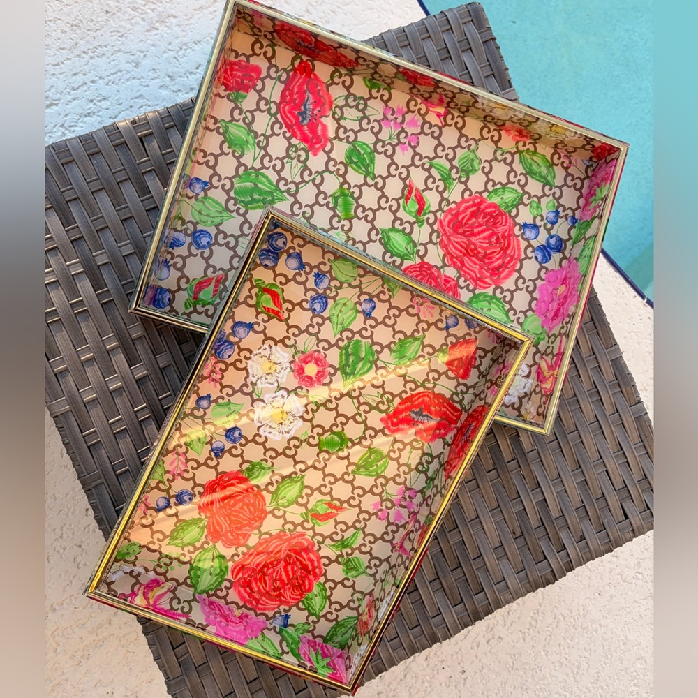 Medium-Fashion Floral Patterned Decorative Tray 9” x 13” ✨ - Picture 5 of 15